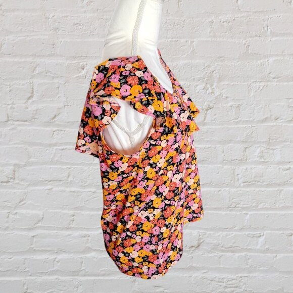 LOFT Flora Multi-Colored Ruffle Neckline Floral Sleeveless Blouse in Size M - Picture 2 of 4